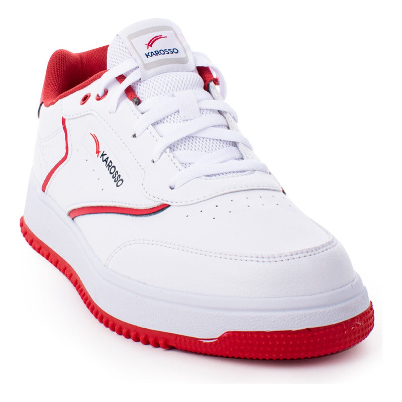 Tenis Casual Karosso Clásico Blanco Rojo Fr105 Hombre